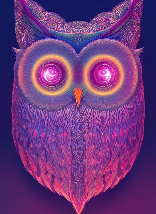 Image similar to symmetry!! product render poster vivid colors divine proportion owl, 神 圣, glowing fog intricate, elegant, highly detailed, digital painting, artstation, concept art, smooth, sharp focus, illustration,