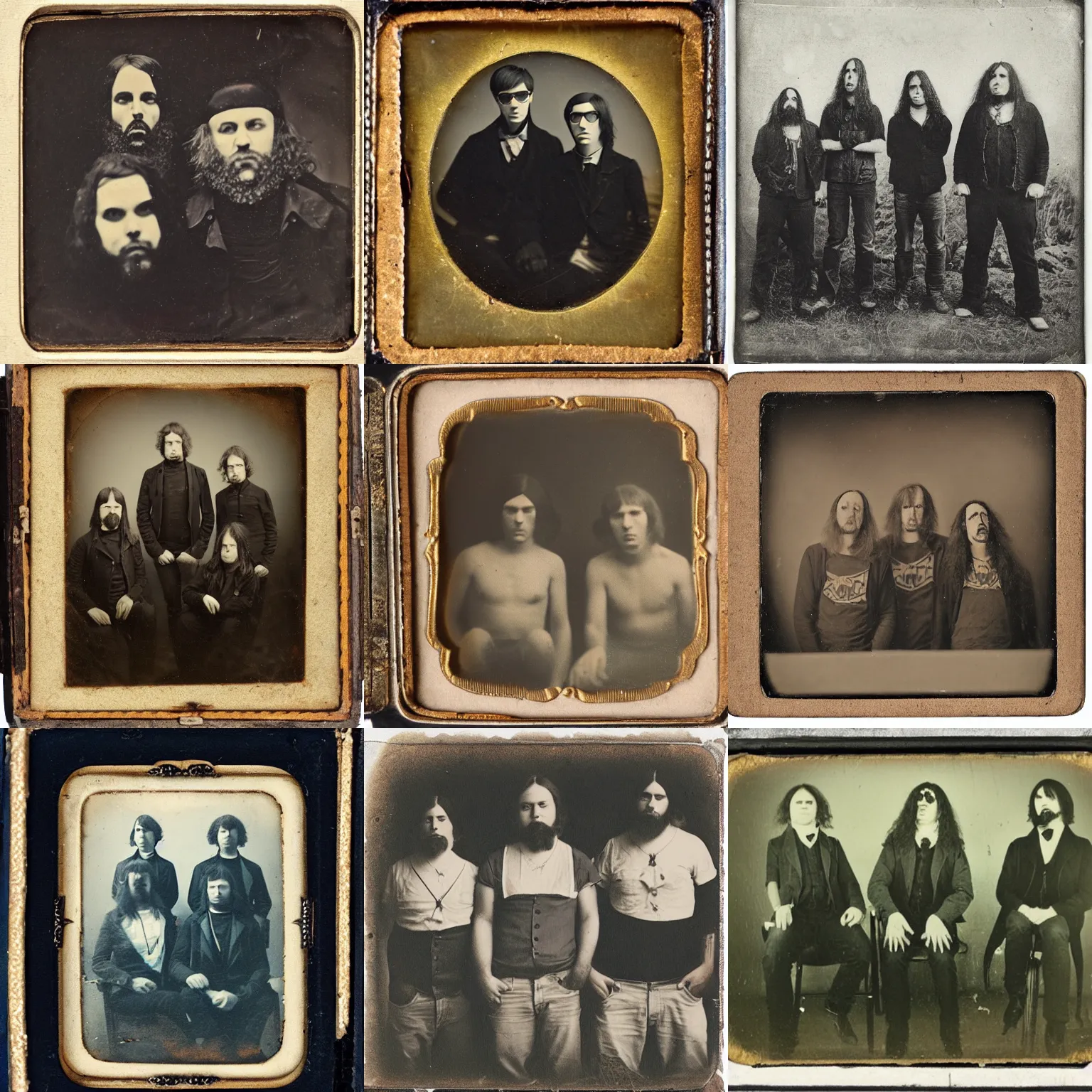 Prompt: vintage daguerreotype of a death metal band