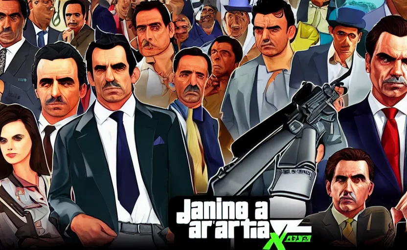 Prompt: Jose Maria Aznar GTA V loading screen,