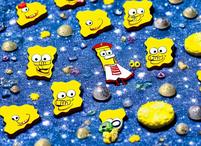 Prompt: spongebob squarepants on the surface of the moon, 8 k, bright ambient lighting key light, 8 5 mm f 1. 8