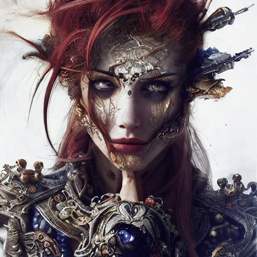 Image similar to portrait, headshot, insanely nice professional hair style, dramatic hair color, digital painting, of a old 17th century, old cyborg merchant, amber jewels, baroque, ornate clothing, scifi, realistic, hyperdetailed, chiaroscuro, concept art, art by Franz Hals and Jon Foster and Ayami Kojima and Amano and Karol Bak,