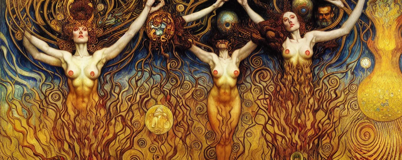 Image similar to Divine Chaos Engine by Karol Bak, Jean Delville, William Blake, Gustav Klimt, and Vincent Van Gogh, symbolist, visionary