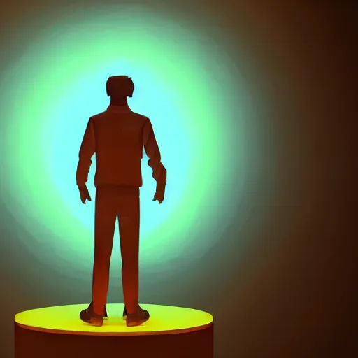 Image similar to a man standing in front of a black background, a hologram by jang seung - eop, behance contest winner, space art, low poly, cosmic horror, 2 d game art