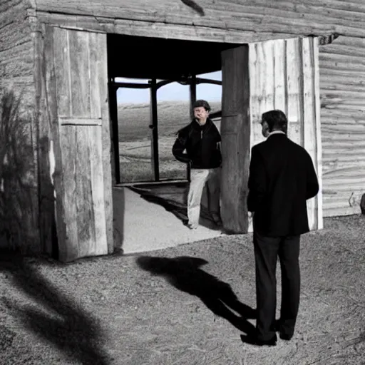 Image similar to alec baldwin shooting someone standing in a desert barn