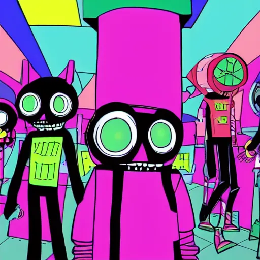 Image similar to invader Zim at a roller rink