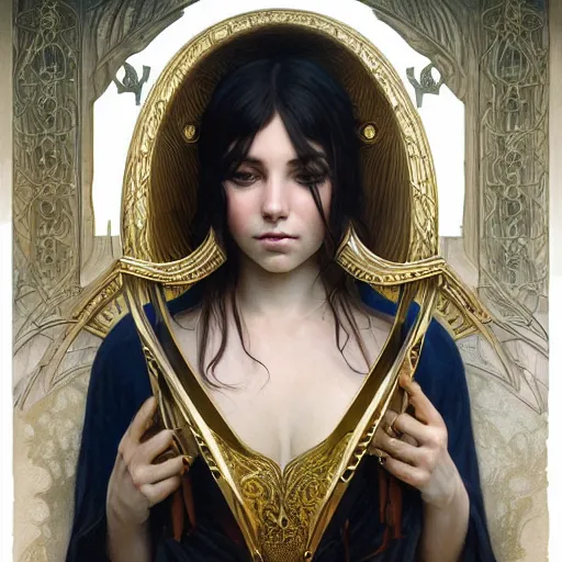 Image similar to a strange harp, d & d, fantasy, intricate, elegant, symmetrical face, highly detailed, digital painting, artstation, concept art, smooth, sharp focus, illustration, art by artgerm and greg rutkowski and alphonse mucha