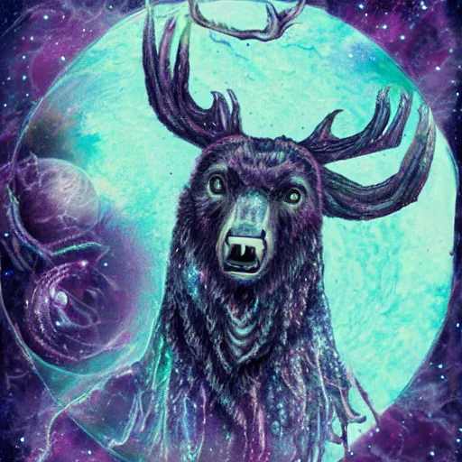 Prompt: cosmic horror stag bear entity