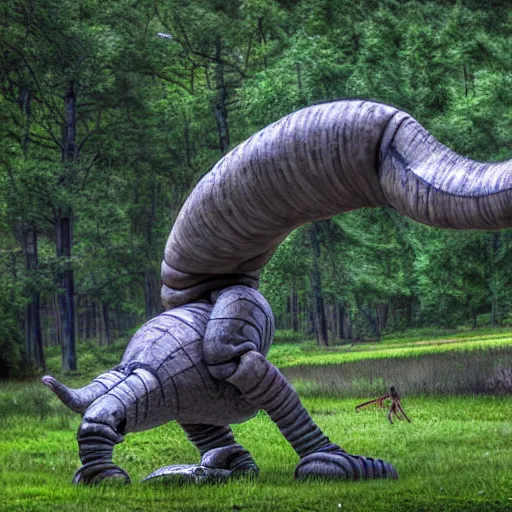 Image similar to robotic battle brontosaurus, nature photography