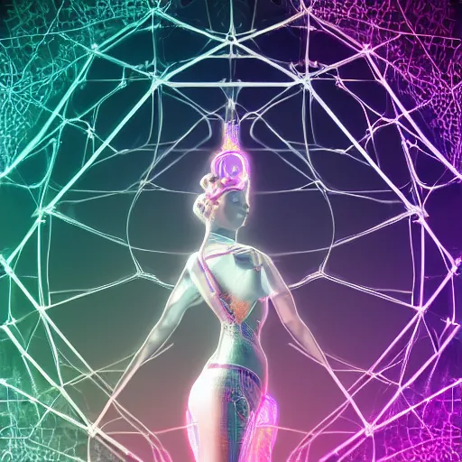 Prompt: intricate holographic quantum ghostwave entanglement goth girl ballerina in a sacred geometry cube made of micro circuitry and transistors in a glowing deep sea by nekro, trending on artstation, cgsociety 4 k