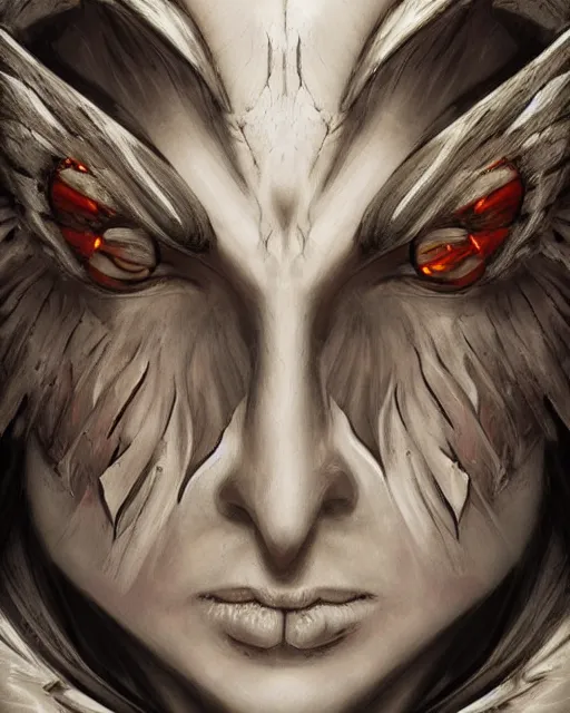 Image similar to epic art poster angel vs demon split face. close up extremely detailed trending on artstation award - winning art