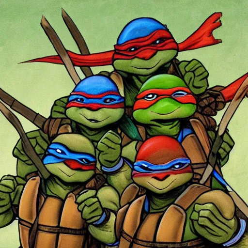 Prompt: teenage mutant ninja turtles by leonardo davinci