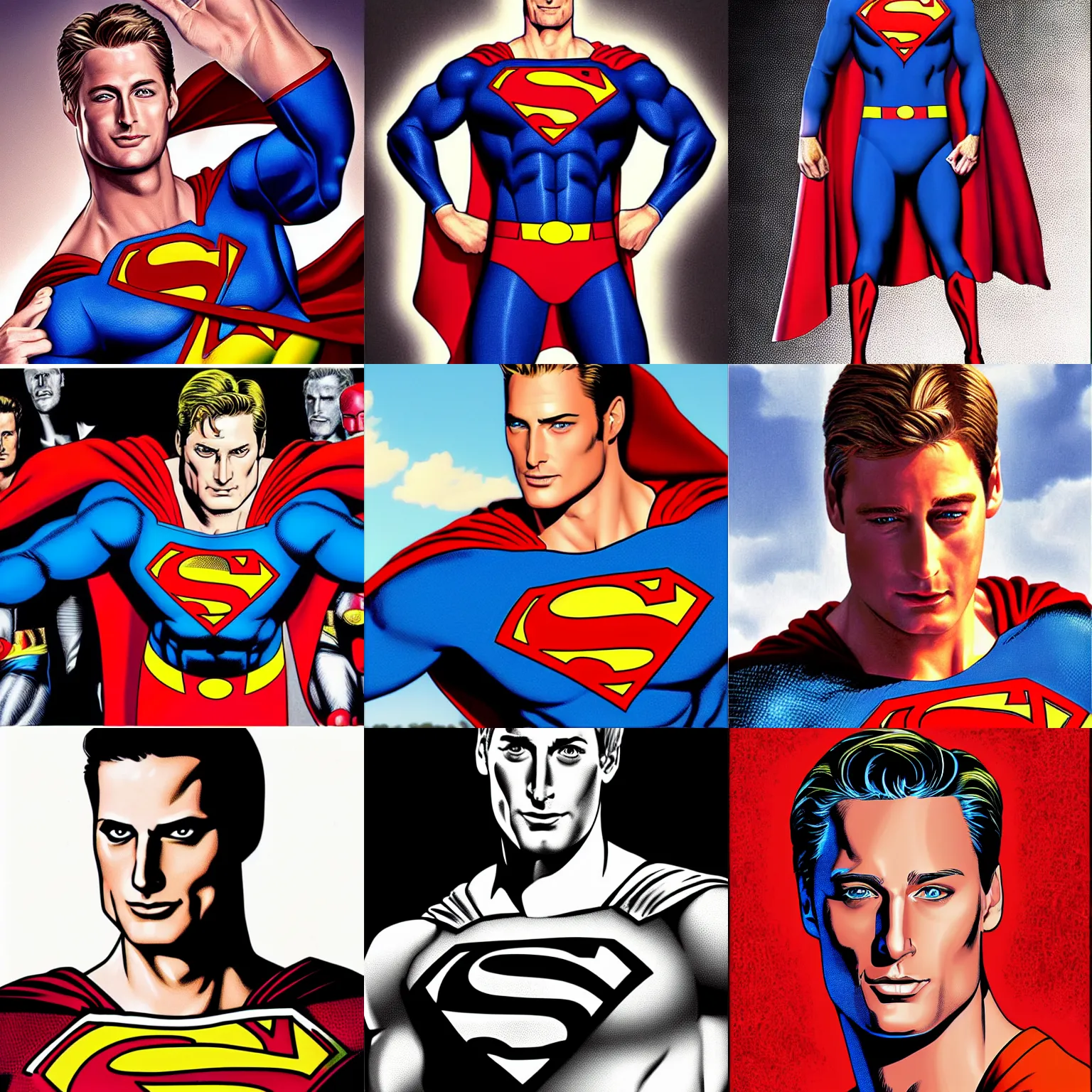 Prompt: Justin Hartley as Superman, photorealistic digital painting, digital art by brian bolland by alex ross