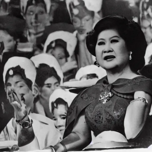 Prompt: imelda marcos burning in hell