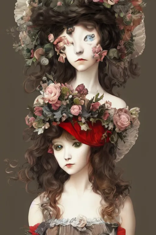 Prompt: Lowbrow pop surrealist Gothic Lolita digital art, painted by Julia Heffernan, Élisabeth Louise Vigée Le Brun, Studio Ghibli, realistic hair, artstation trend, high quality printing, fine art with subtle redshift rendering