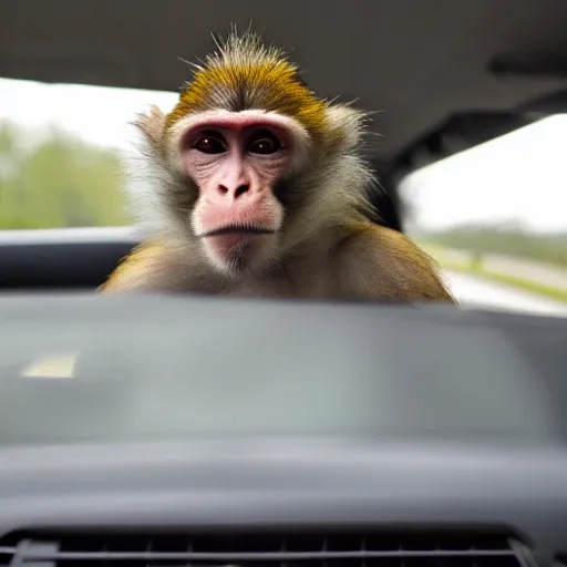 Image similar to photo of a monkey driving a car down the highway