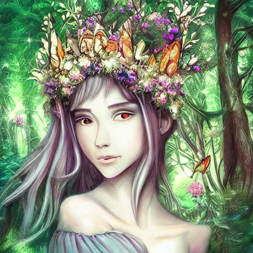 Prompt: “portrait of a pretty goddess in a magical forest, beautiful, highly detailed, photoshop, digital art, ghibli”