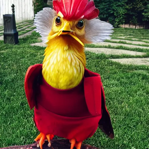 Prompt: a chicken dressed as Harry Potter