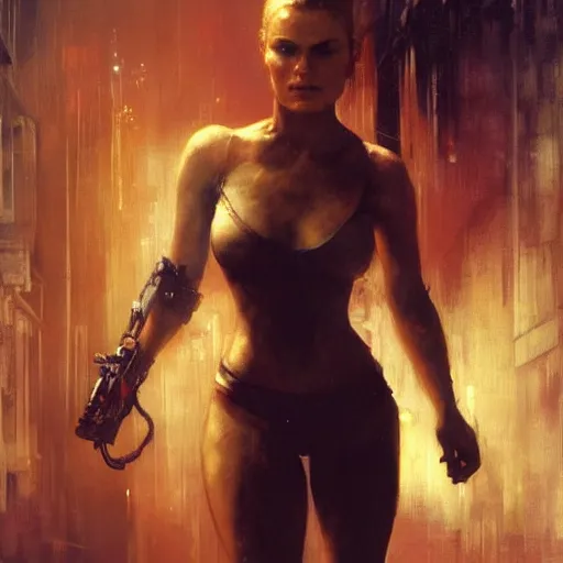 Image similar to anna paquin, hyperrealistic full figure, bladerunner street alley, art of elysium by frank frazetta and by jeremy mann and by alphonse mucha, fantasy art, photo realistic, dynamic lighting, artstation, full figure poster, volumetric lighting, very detailed face, 4 k, award winning