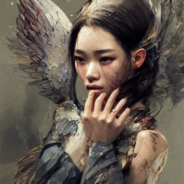 Image similar to very beauty girl asian, wings, hyper detailed, insane details, intricate, elite, elegant, luxury, by ismail inceoglu dragan bibin hans thoma greg rutkowski alexandros pyromallis rene maritte illustrated, perfect face, fine details, realistic shaded, fine - face, pretty face