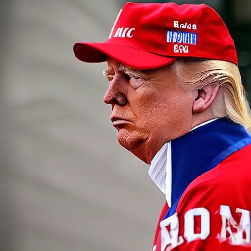 Prompt: Donald Trump in a Russian baseball uniform