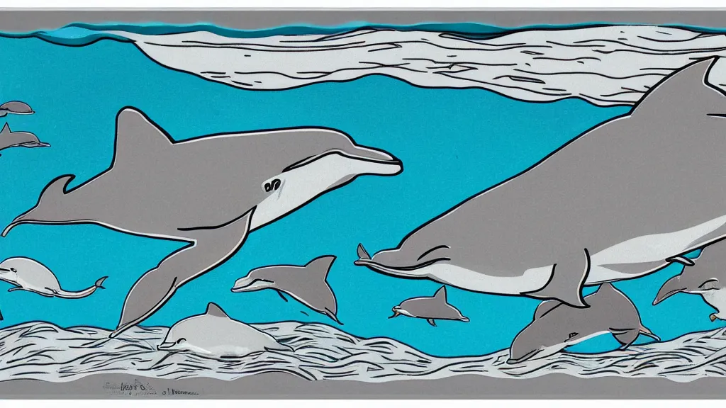 Image similar to line drawing unprofessional dolphin diorama