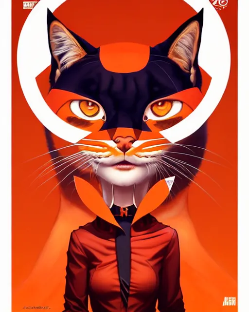 Prompt: artgerm, joshua middleton comic cover art, bobcat with orange fur, red dress, symmetrical eyes, symmetrical face, white shirt with red exclamation point logo, dark castle background, cinematic lighting