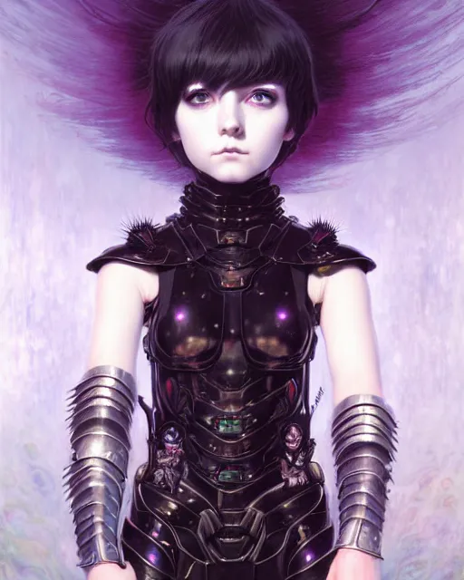 Image similar to portrait of beautiful cute young goth maiden girl with short white hairs in warhammer armor, art by ( ( ( kuvshinov ilya ) ) ) and wayne barlowe and gustav klimt and artgerm and wlop