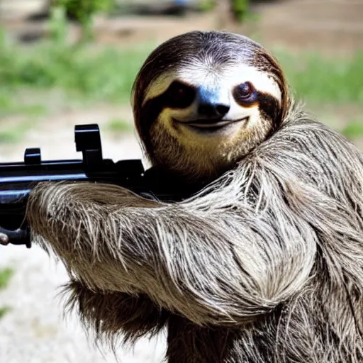 Prompt: sloth with a gun