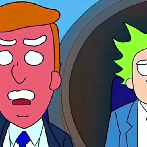 Prompt: screenshot of Donald Trump in Rick and Morty