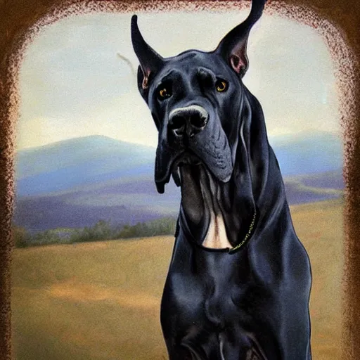 Image similar to a portrait of a great dane in a scenic environment by mary beale, royal, trending on artstation