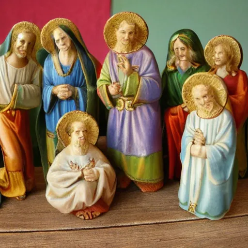 Image similar to holy roman chalkware baby Jesus antique painted sacred Catholic pearlescent coloring