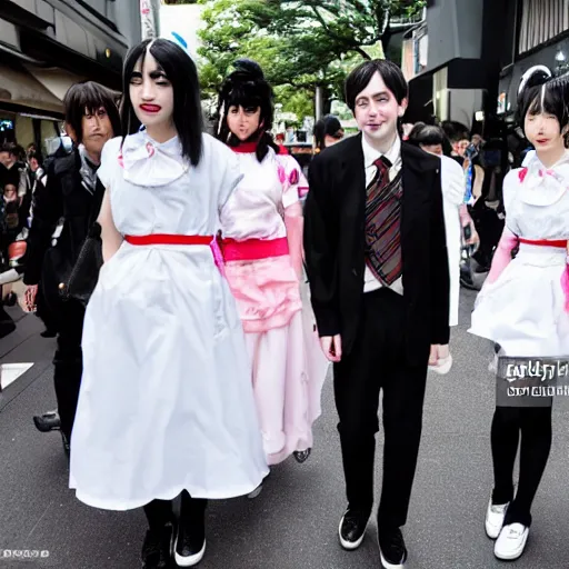 Image similar to martin shkreli in maid uniform at harajuku tokyo street fashion event, a professional high quality photo from vogue magazine