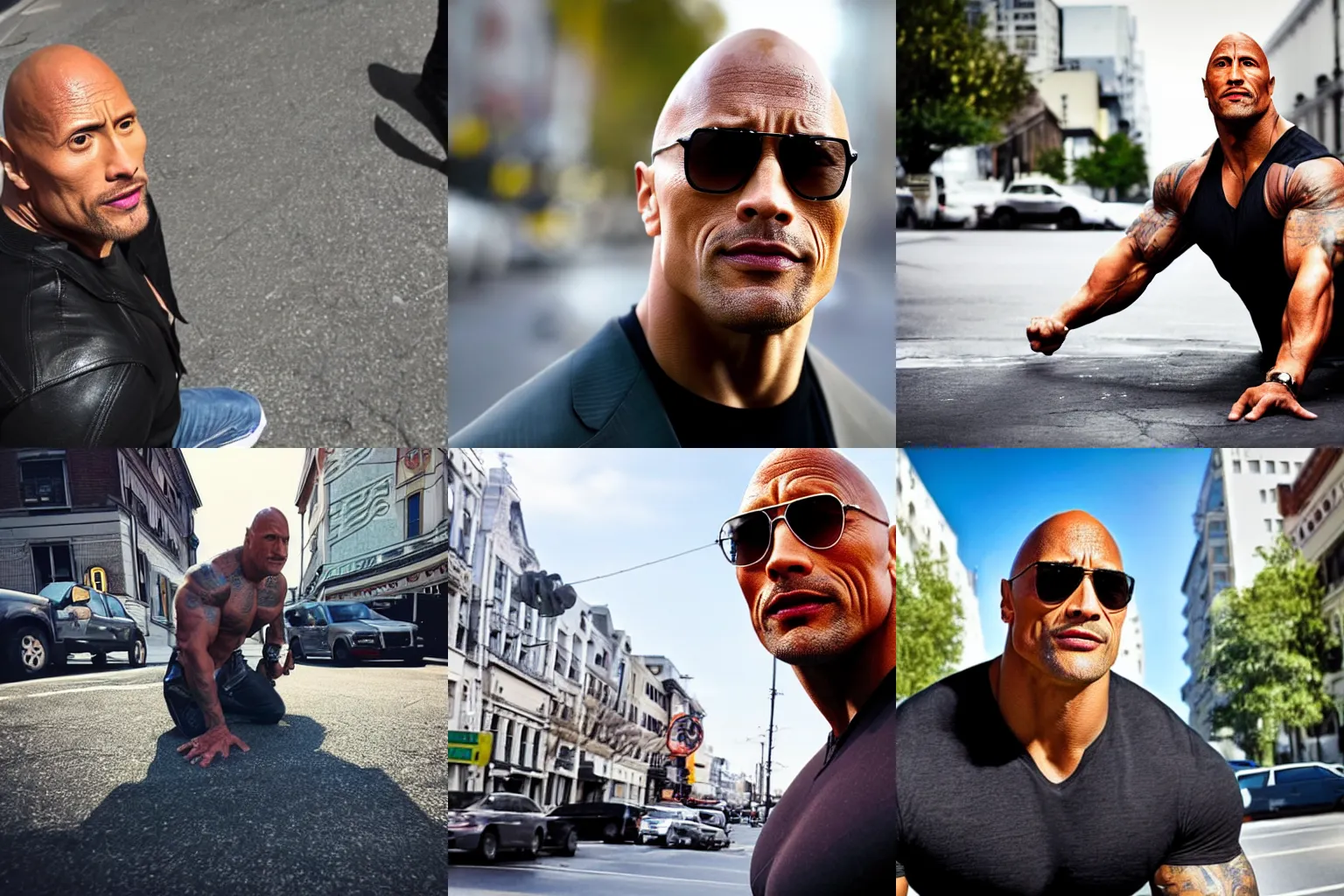 photo of Dwayne Johnson on the street, worm\'s eye | Stable Diffusion ...