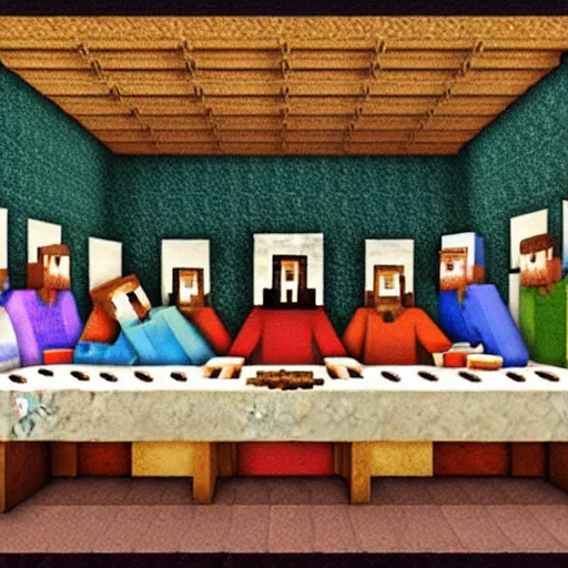 Image similar to the last supper, minecraft