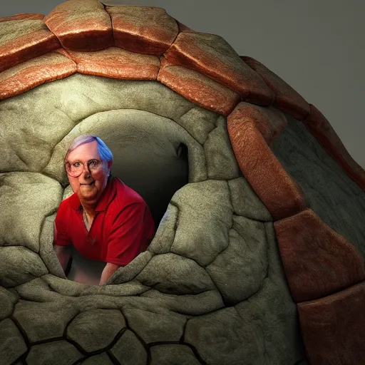 Image similar to mitch mcconnell inside of a turtle shell, getting hit by tomatoes, octane render, unreal 5 engine