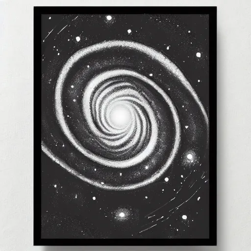 Prompt: black and white illustration spiral galaxy print