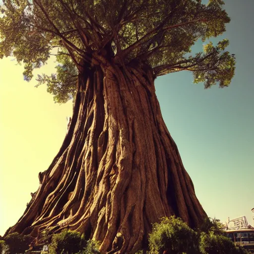 Prompt: giant tree in the center of sci fi city