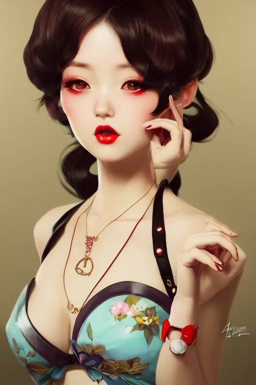 Image similar to a pin up and beautiful fashion charming dreamlke japan girl with lv jewelry, character art, art by artgerm lau and wlop and and ilya kuvshinov and john singer sargent, hyperdetailed, 8 k realistic, symmetrical, frostbite 3 engine, cryengine, dof, trending on artstation, digital art