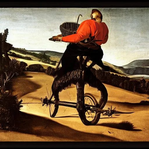Image similar to a guy in an all terrain vehicle by caravaggio