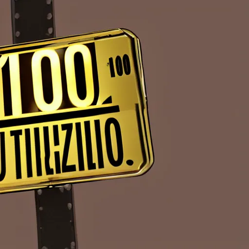 Prompt: sign that says 1 0 0, 1 0 0, glorious, bedazzled, spectacled, amazing, unreal render, bokeh, studio lighting, ultradetailed, 1 0 0
