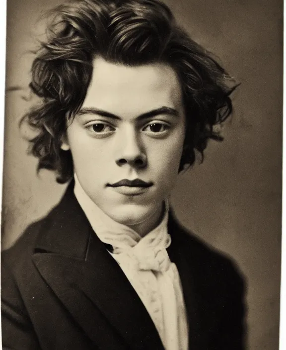 Prompt: vintage portrait of harry styles 1 8 0 0 s, los angeles