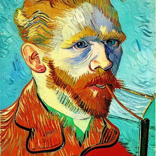 Image similar to white blonde hairy german male making a sales call. oil painting. van gogh