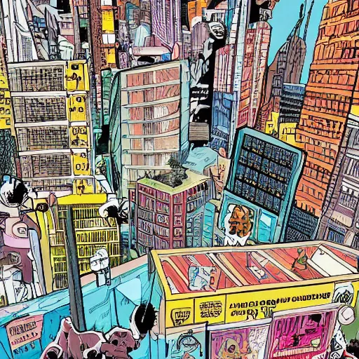 Prompt: complex furturistic city, comic book art style