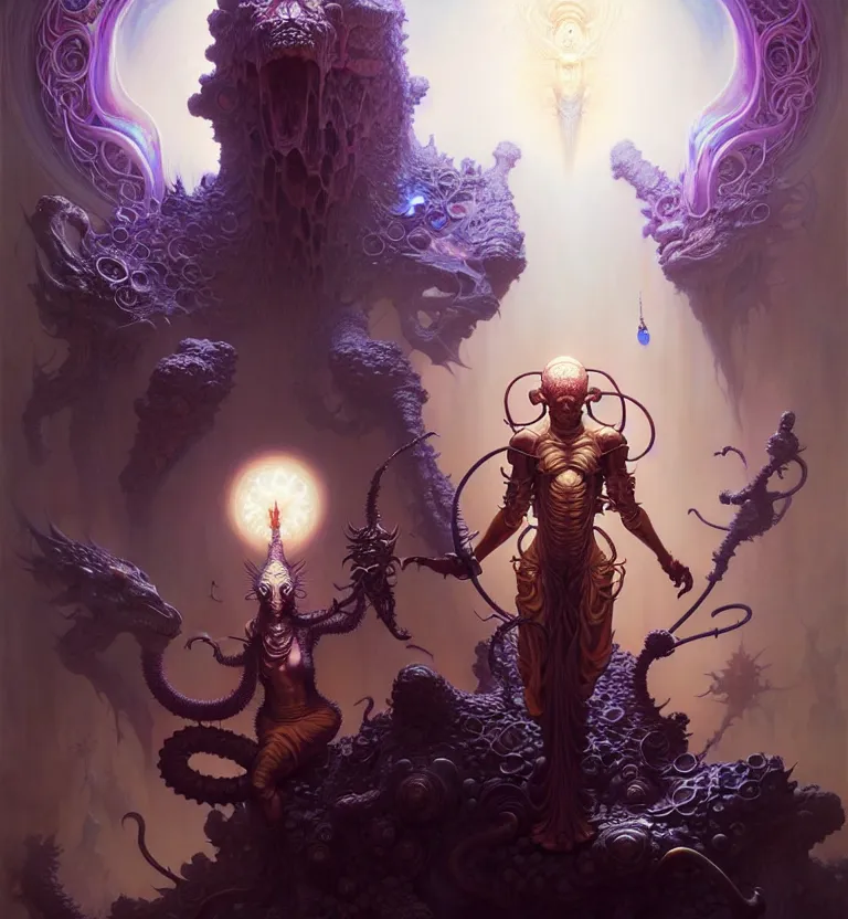 Prompt: dmt art, fantasy character portrait, ultra realistic, wide angle, intricate details, dmt artifacts, highly detailed by peter mohrbacher, android jones, wayne barlowe, boris vallejo, hajime sorayama aaron horkey, gaston bussiere, craig mullins