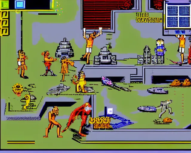 Image similar to a screenshot showing the game play from the defender iii prototype video game from 1 9 8 5