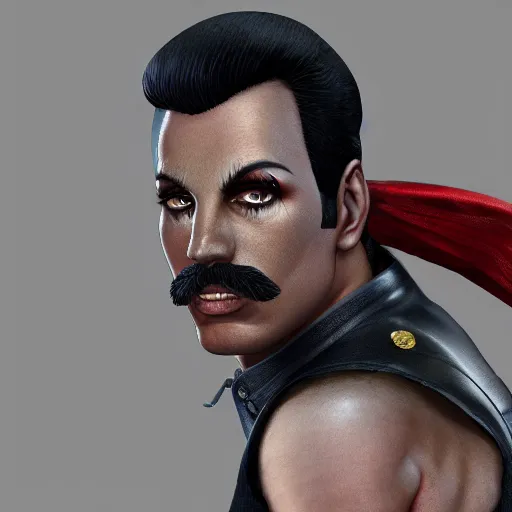 Prompt: freddy mercury as ken street fighter, ultra realistic, concept art, intricate details, highly detailed, photorealistic, octane render, 8 k, unreal engine, art by frank frazetta, simon bisley, brom