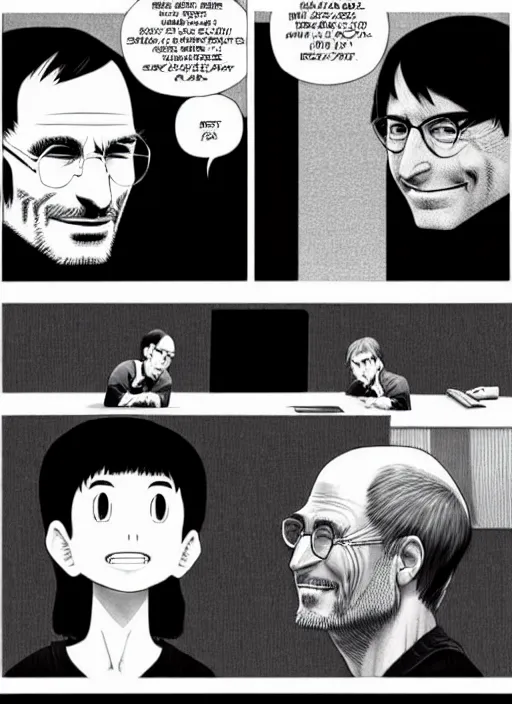 Image similar to steve jobs vs bill gates manga, extremely detailed, by katsuhiro otomo