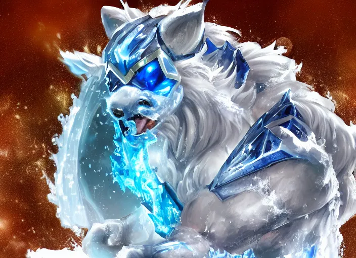 Prompt: champion splashart of champion made out of ice