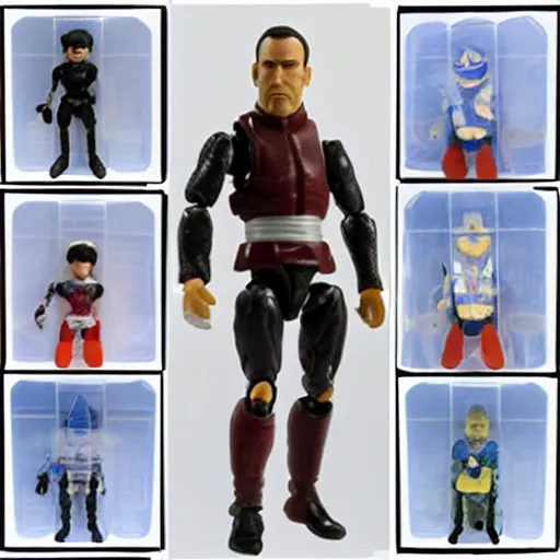 Prompt: bootleg action figure with transparent plastic package