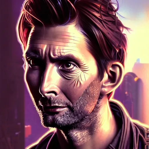 Prompt: portrait painting of a cyberpunk mechanic david tennant, ultra realistic, concept art, intricate details, eerie, highly detailed, photorealistic, octane render, 8 k, unreal engine. art by artgerm and greg rutkowski and charlie bowater and magali villeneuve and alphonse mucha